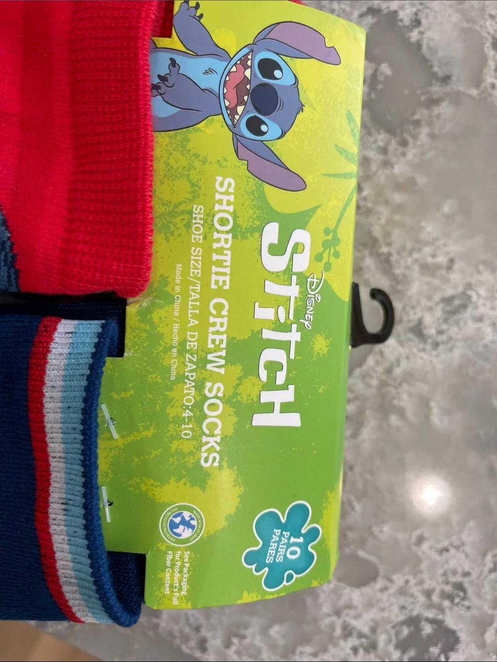 Disney Stitch Kids Crew Socks - Red & Navy with Light Blue Accents